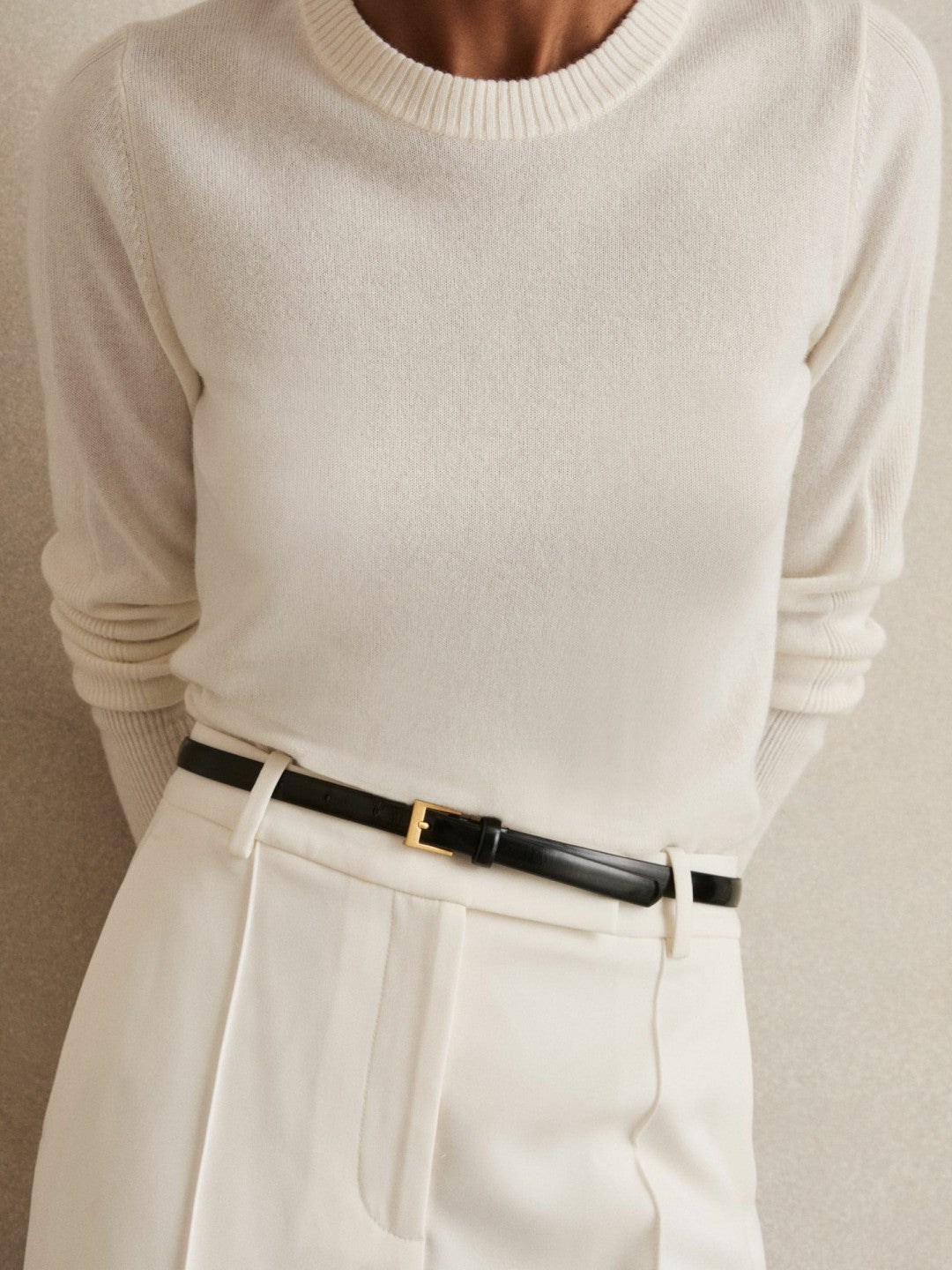 Reiss | Thin Leather Belt in Black