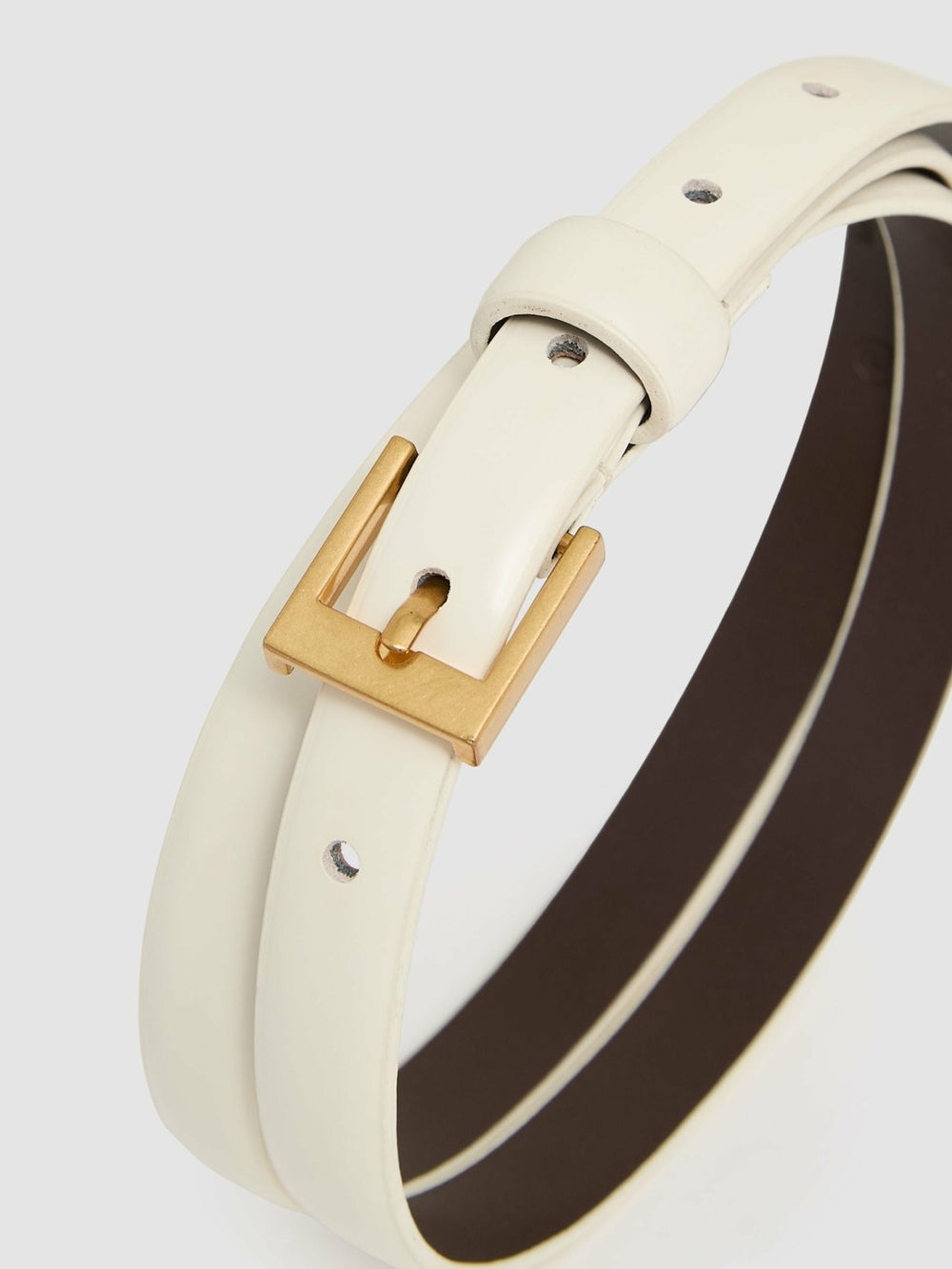 Reiss | Thin Leather Belt in Off White