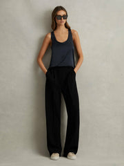 Reiss | Petite Half-Elasticated Wide Leg Trousers in Black