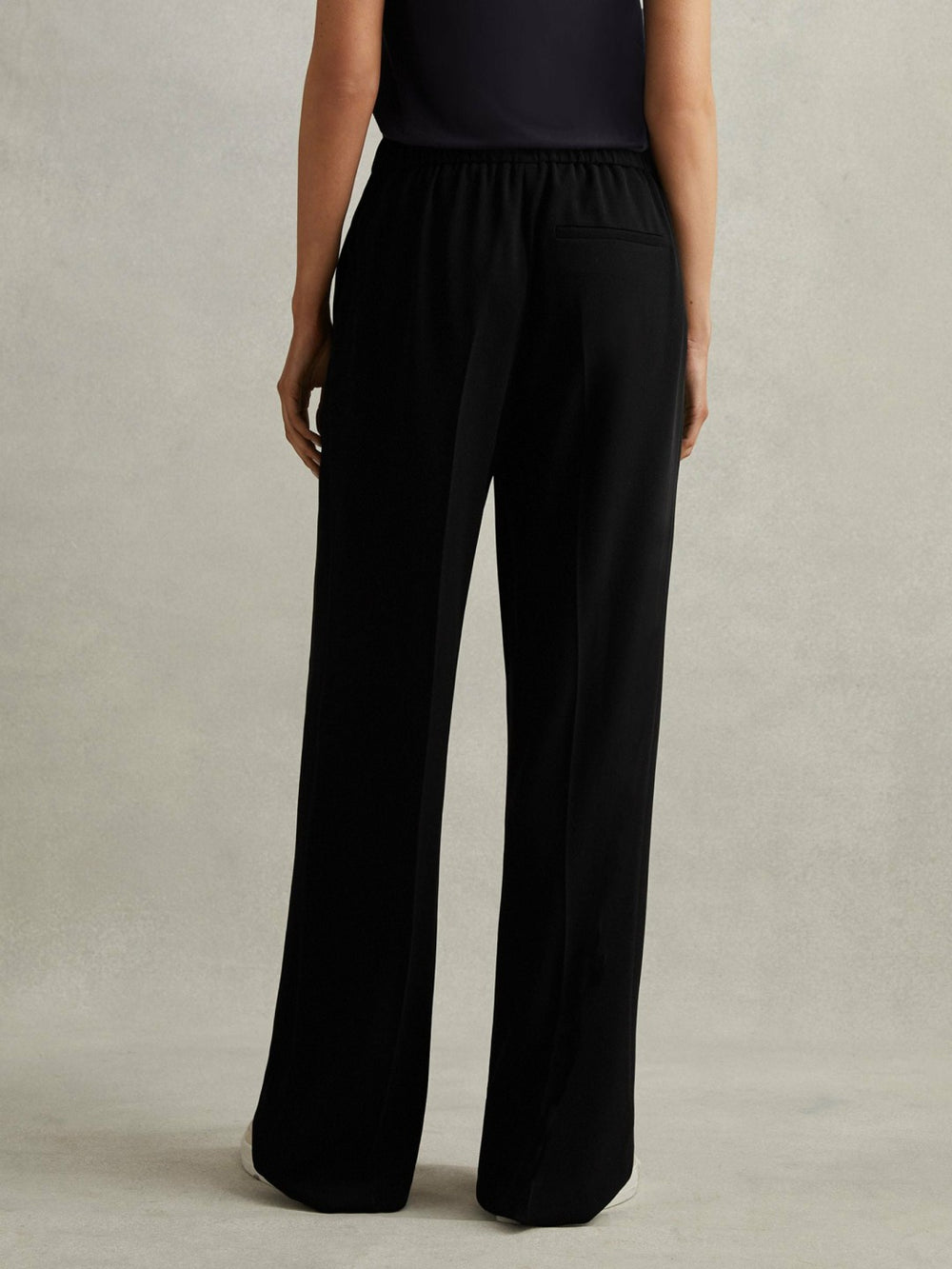 Reiss | Petite Half-Elasticated Wide Leg Trousers in Black