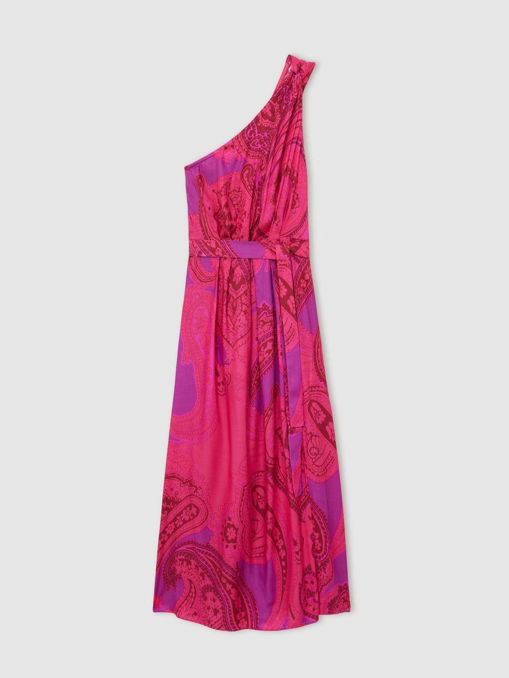 Reiss | Paisley-Print One-Shoulder Midi Dress in Pink