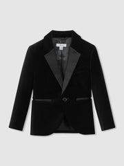 Reiss | 13-14 yrs Single Breasted Velvet Blazer in Black