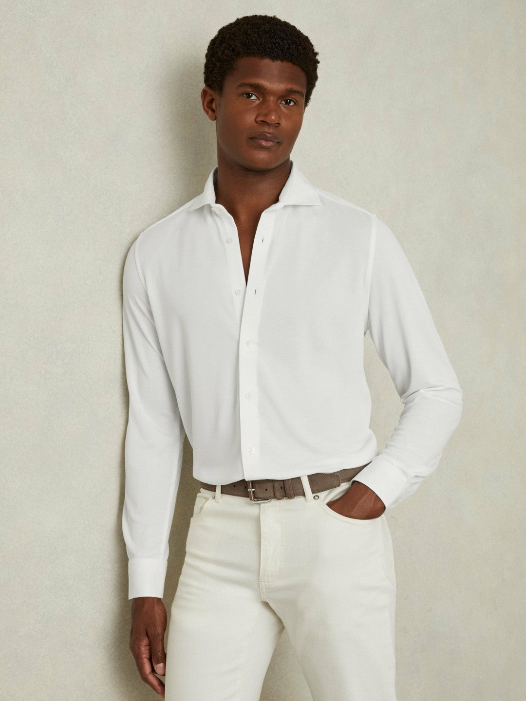 Reiss | Modal Blend Cutaway Collar Shirt in White