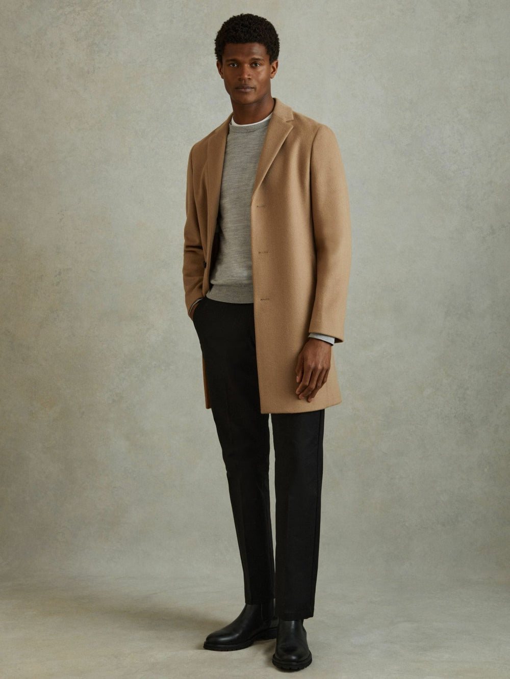 Reiss | Wool Blend Single Breasted Epsom Overcoat in Camel