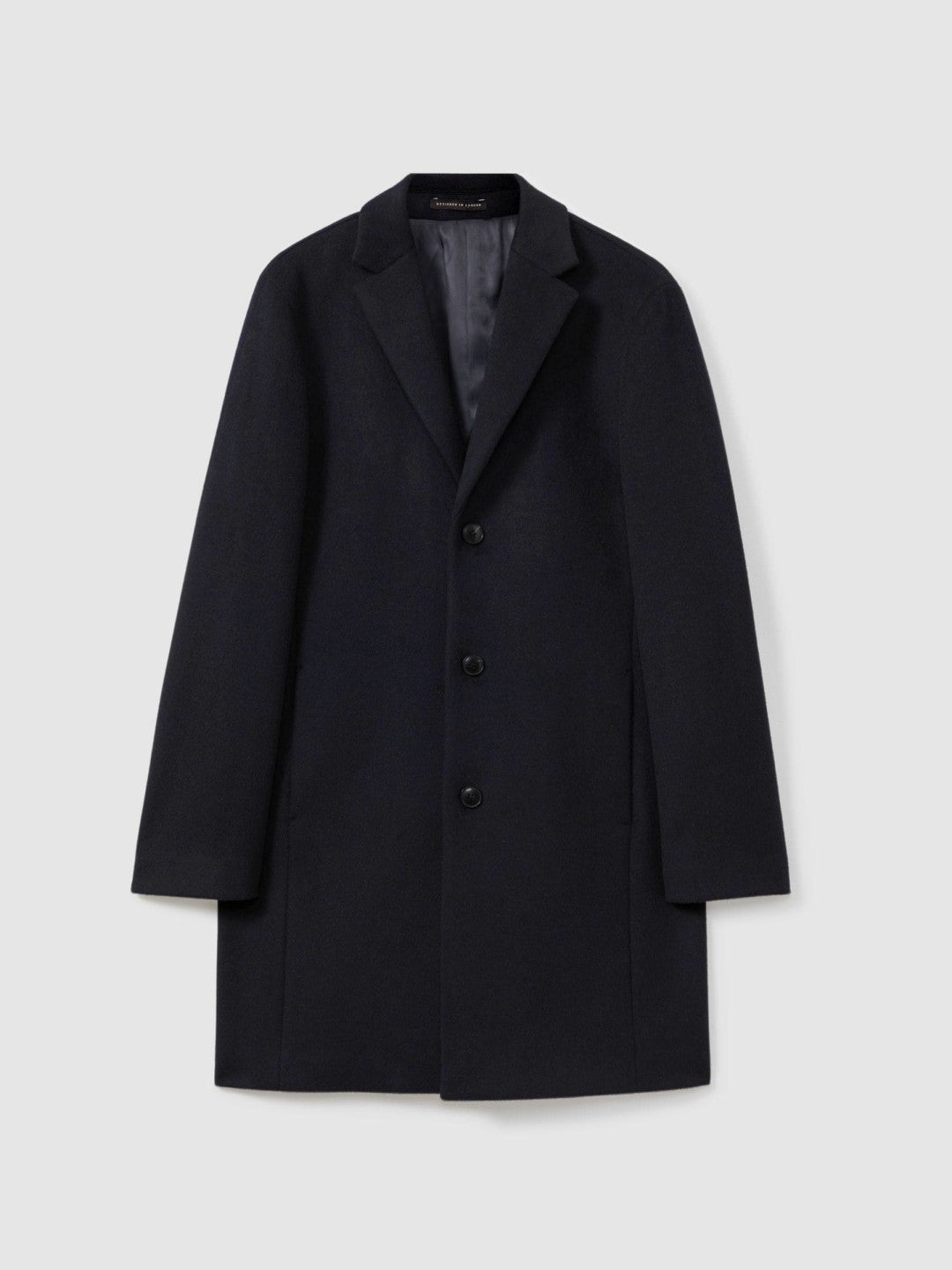 Reiss | Wool Blend Single Breasted Epsom Overcoat in Navy