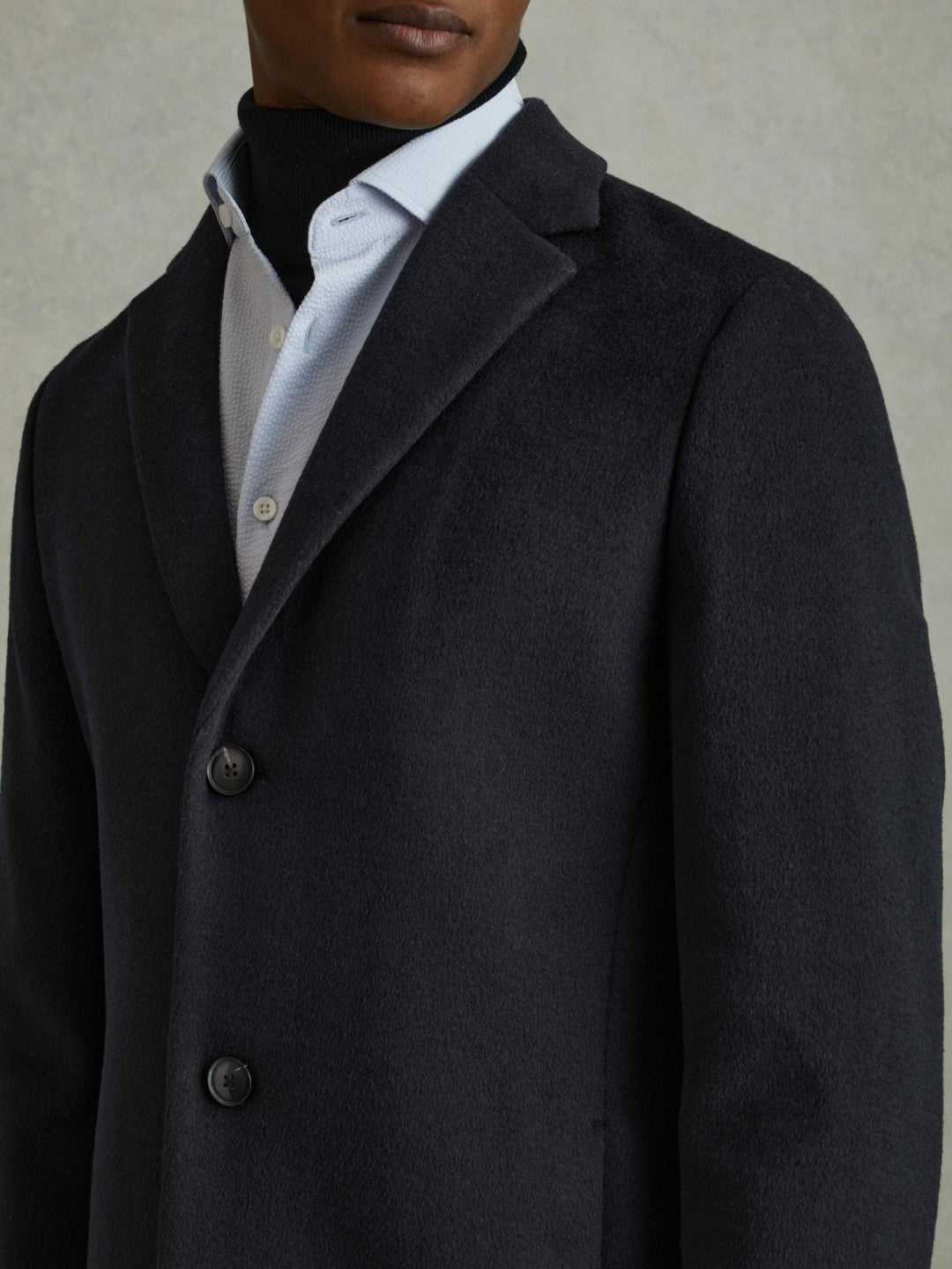 Reiss | Wool Blend Single Breasted Epsom Overcoat in Navy