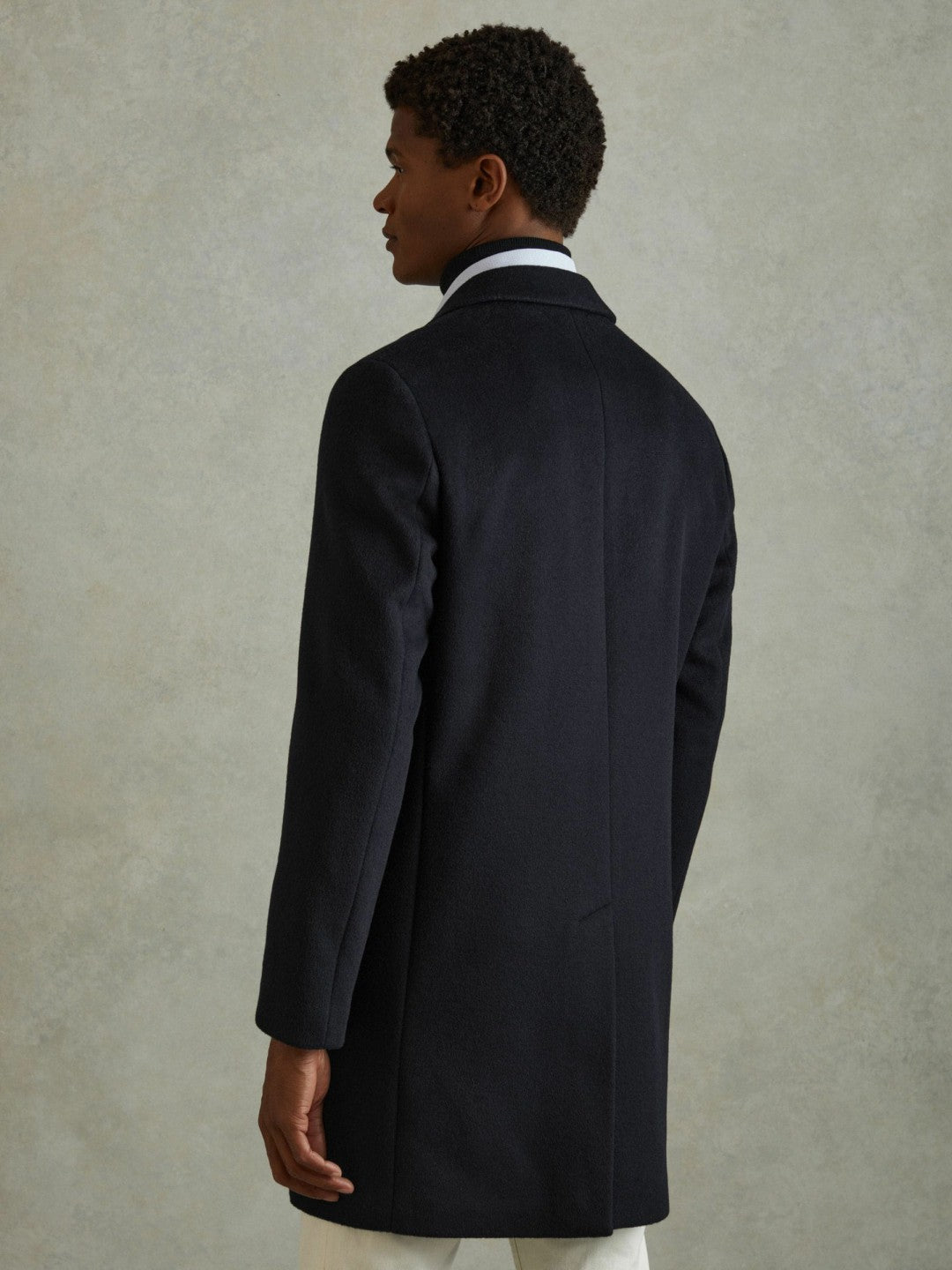 Reiss | Wool Blend Single Breasted Epsom Overcoat in Navy