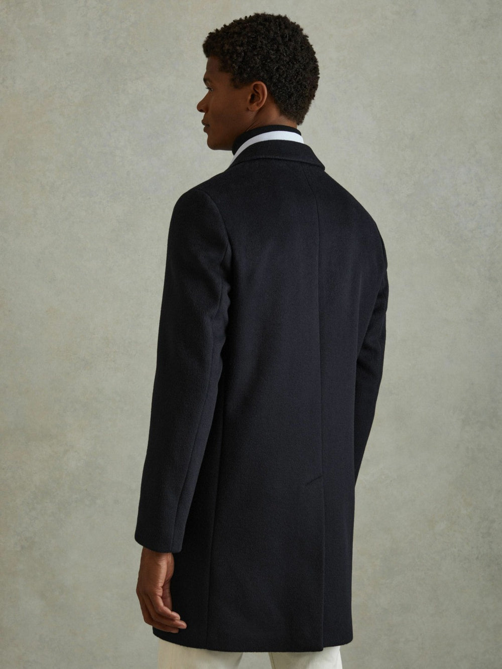 Reiss | Wool Blend Single Breasted Epsom Overcoat in Navy