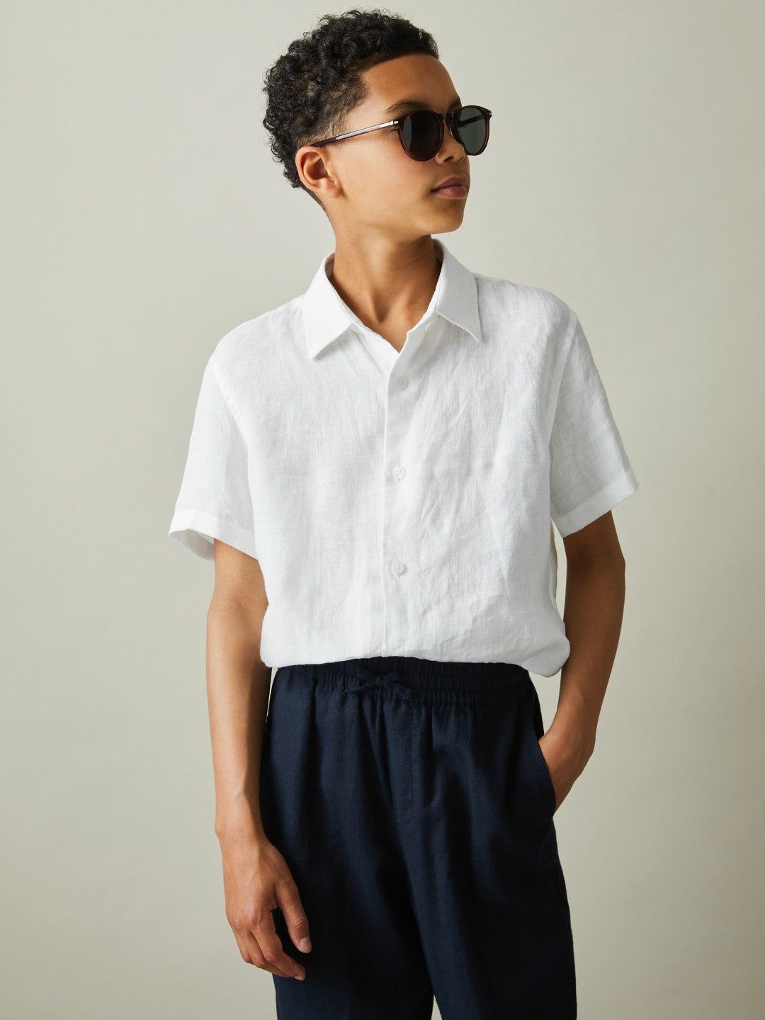Reiss | 3-9 yrs Short Sleeve Linen Shirt in White