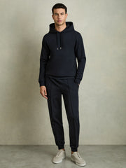 Reiss | Interlock Jersey Drawstring Hoodie in Navy Blue