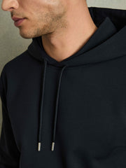 Reiss | Interlock Jersey Drawstring Hoodie in Navy Blue