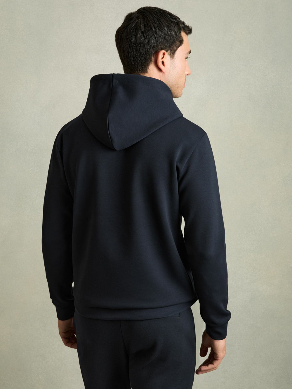 Reiss | Interlock Jersey Drawstring Hoodie in Navy Blue