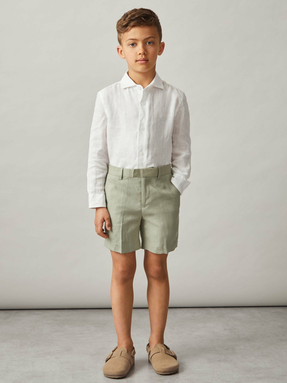 Reiss | 13-14 yrs Slim Fit Linen Adjustable Trousers in Apple