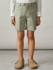 Reiss | 13-14 yrs Slim Fit Linen Adjustable Trousers in Apple