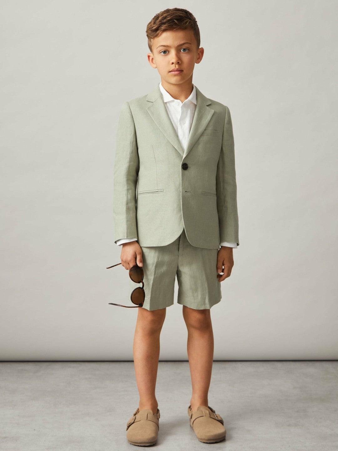 Reiss | 13-14 yrs Slim Fit Linen Adjustable Trousers in Apple