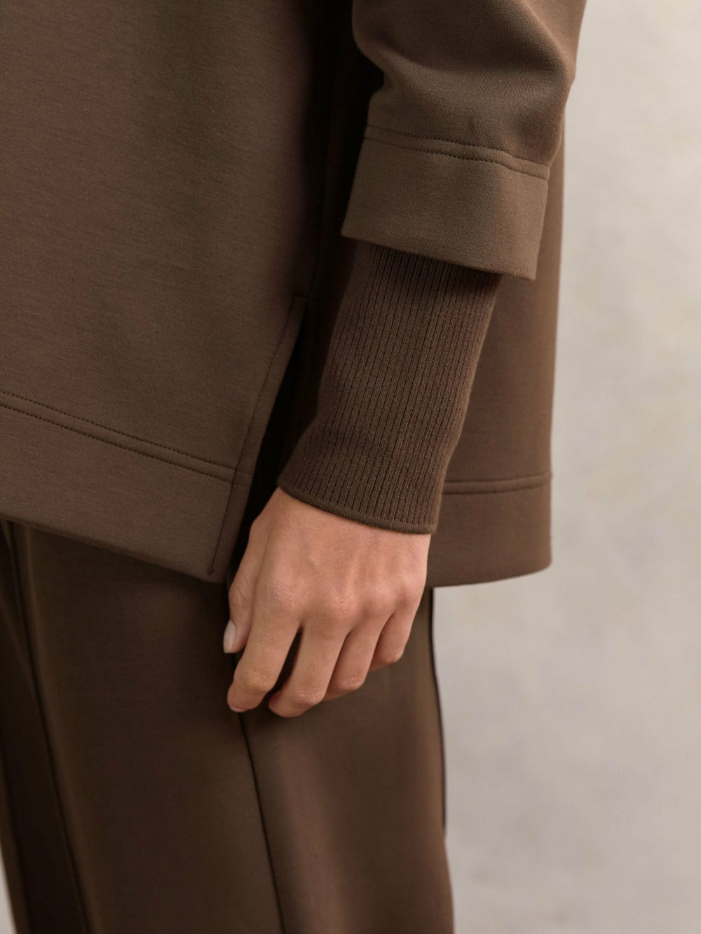 Reiss | Interlock Open-Collar Sweatshirt in Chocolate