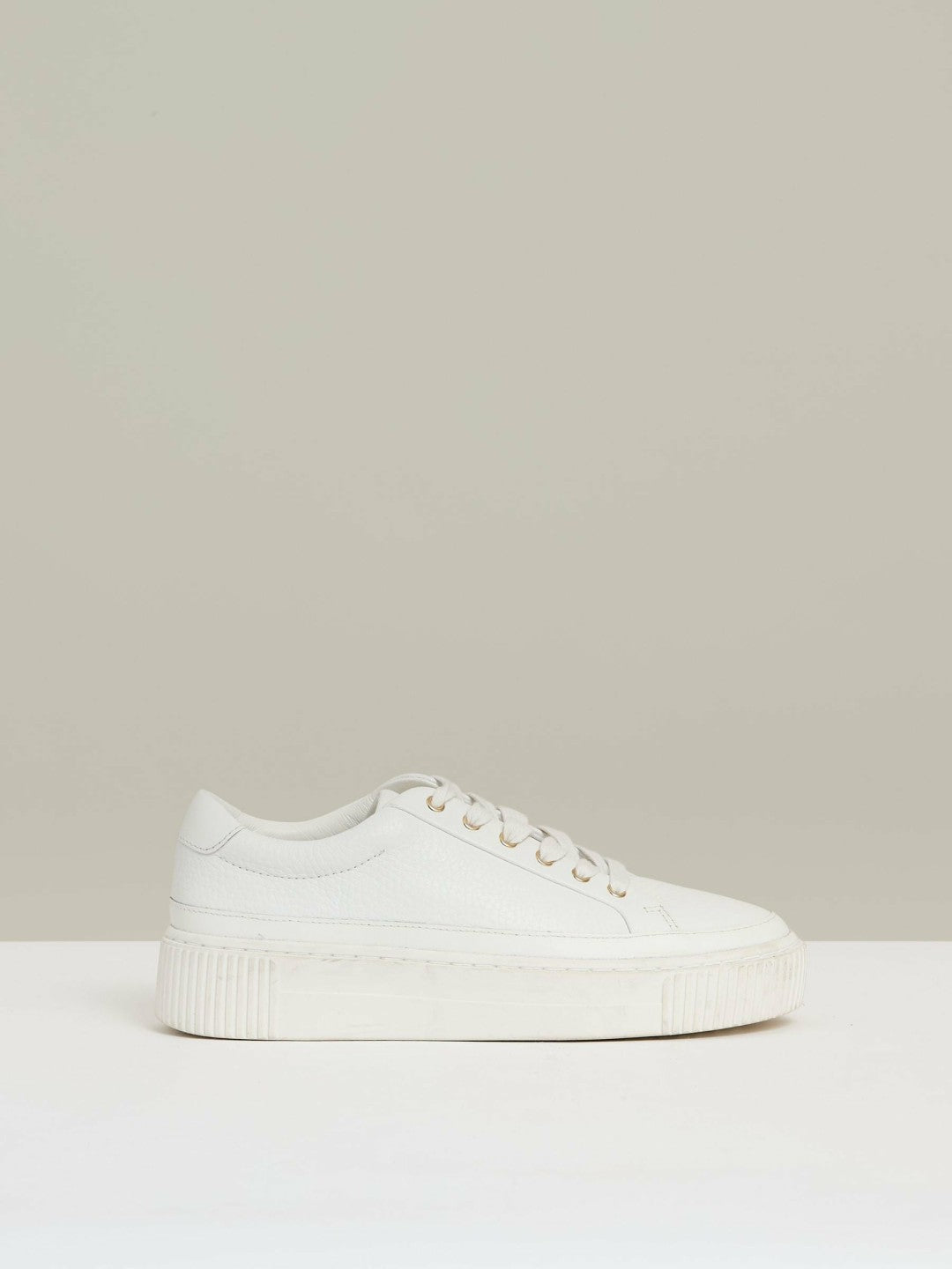 Reiss | Grained Leather Platform Trainers in White