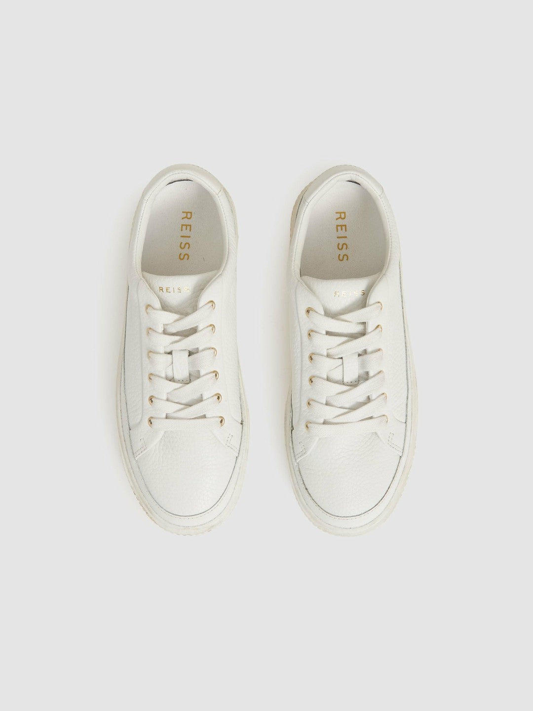 Reiss | Grained Leather Platform Trainers in White