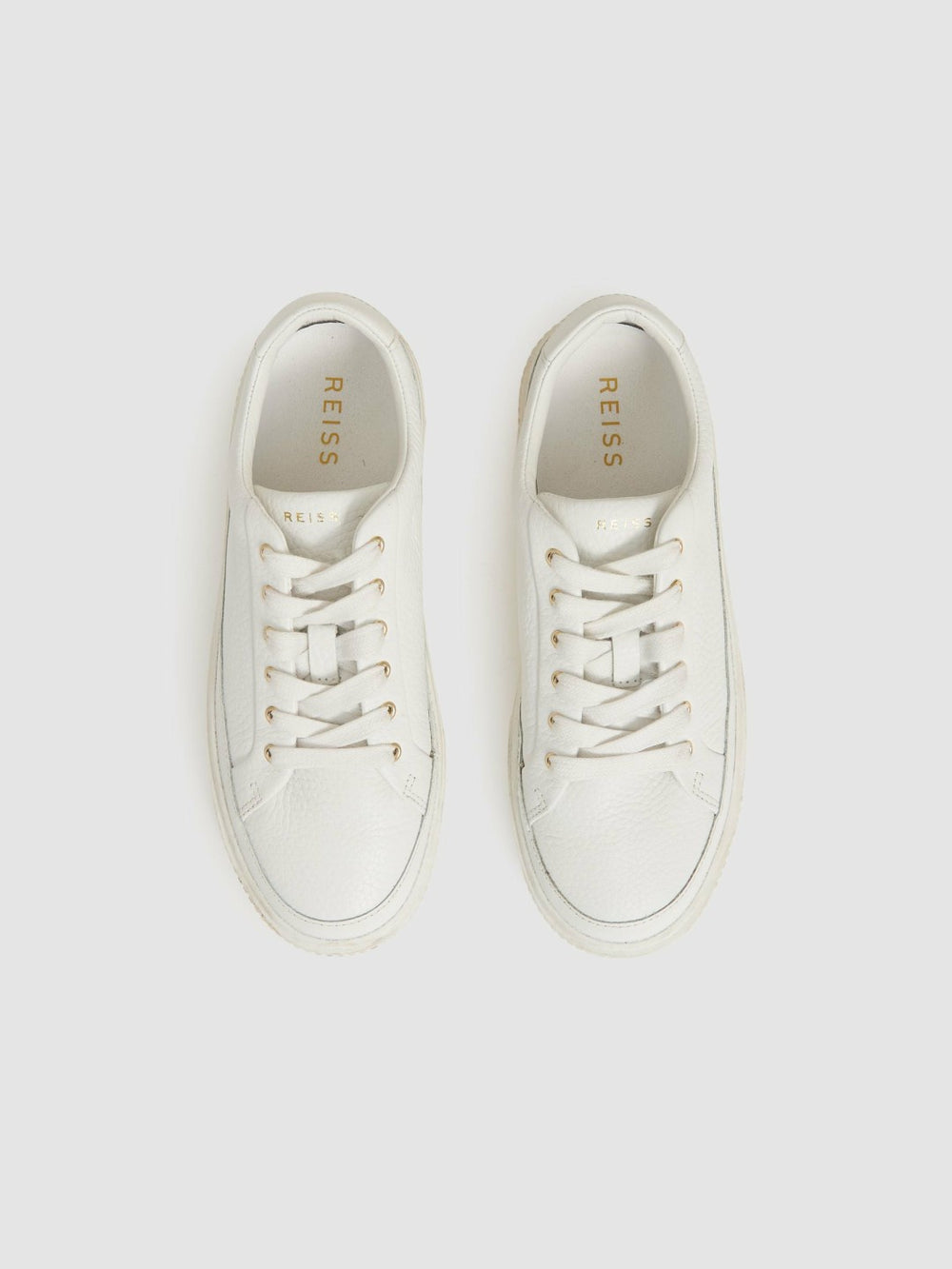 Reiss | Grained Leather Platform Trainers in White
