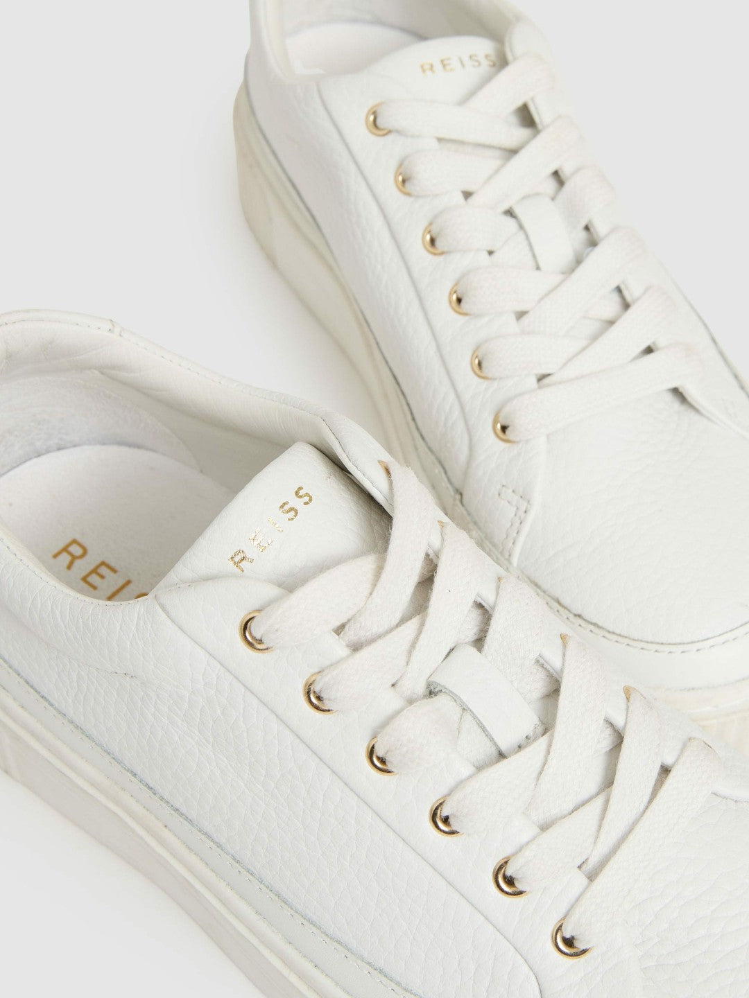 Reiss | Grained Leather Platform Trainers in White