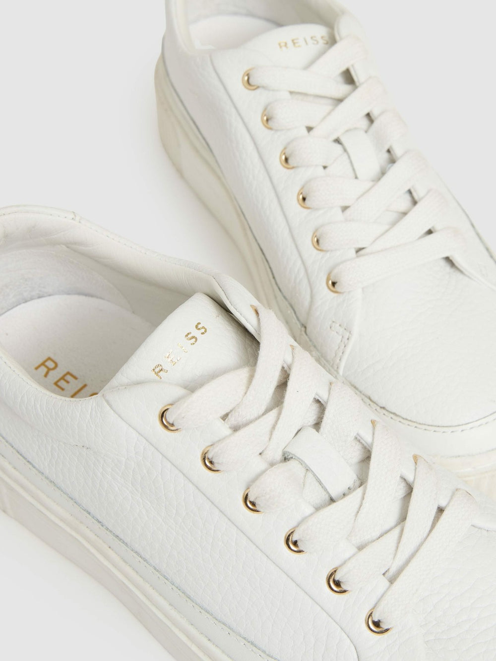 Reiss | Grained Leather Platform Trainers in White