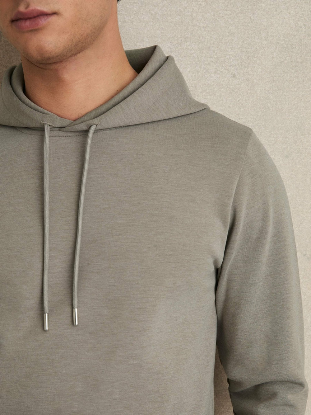 Reiss | Interlock Jersey Drawstring Hoodie in Taupe