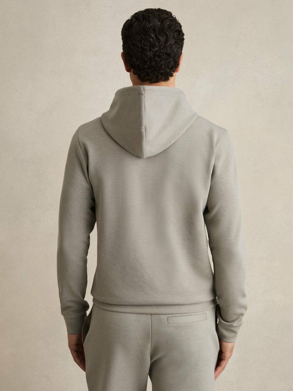 Reiss | Interlock Jersey Drawstring Hoodie in Taupe