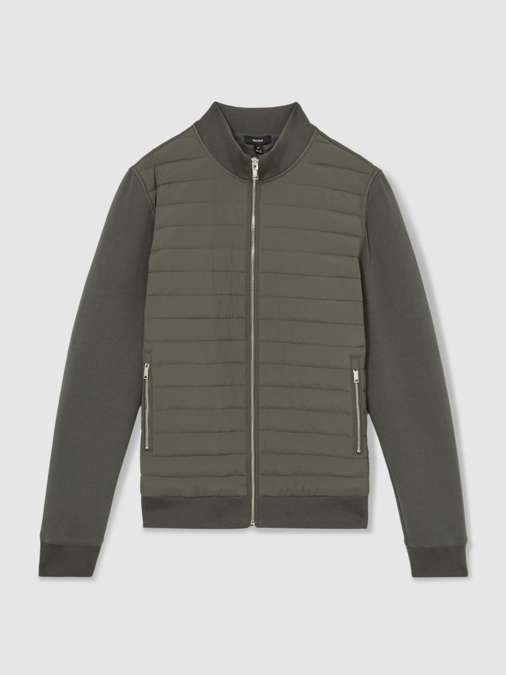 Reiss | Hybrid Quilt and Knit Zip-Through Jacket in Sage