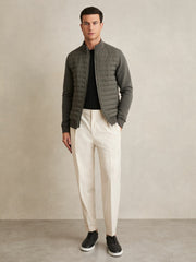 Reiss | Hybrid Quilt and Knit Zip-Through Jacket in Sage