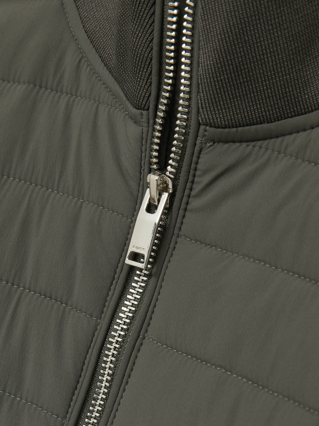 Reiss | Hybrid Quilt and Knit Zip-Through Jacket in Sage