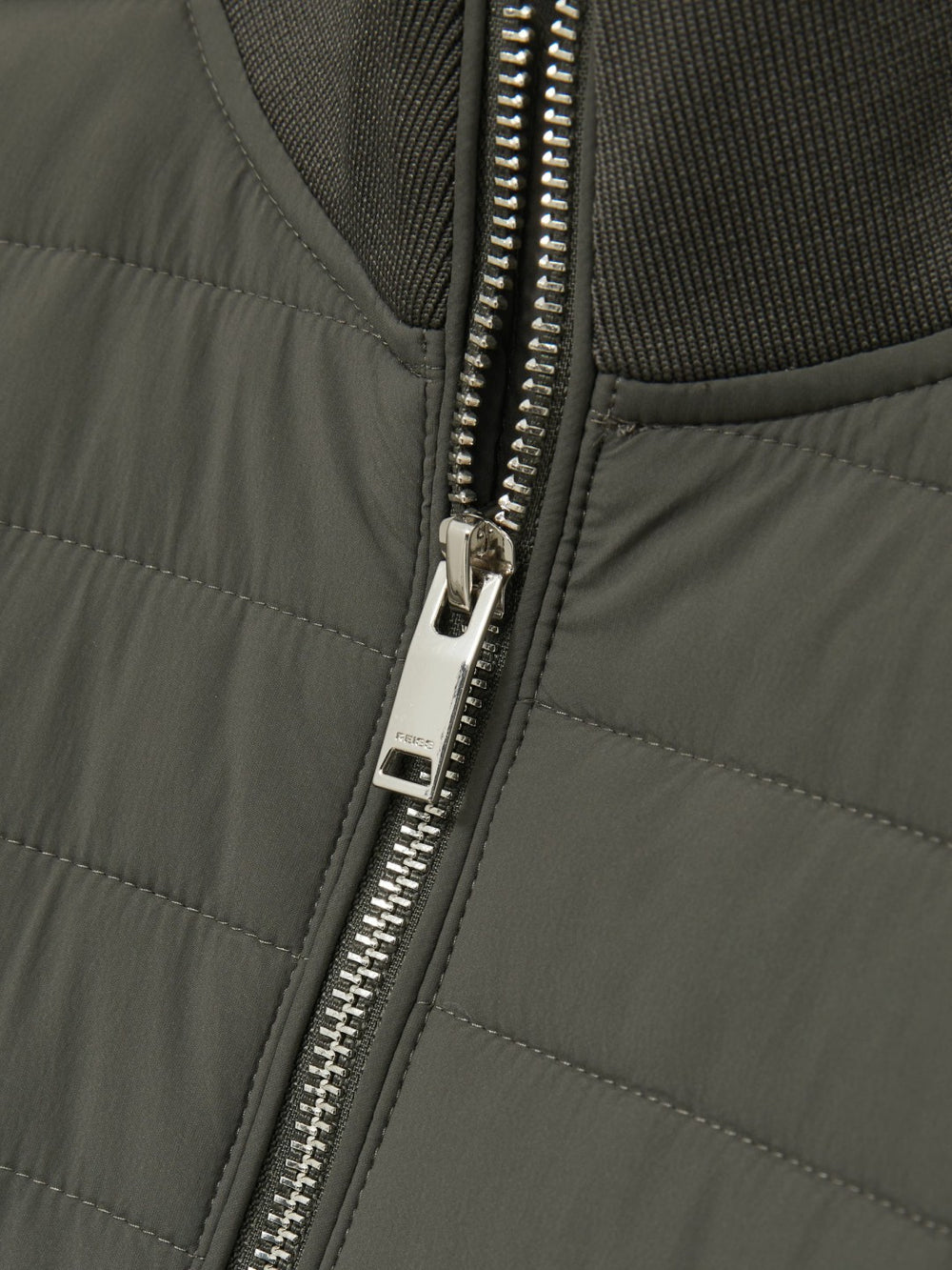 Reiss | Hybrid Quilt and Knit Zip-Through Jacket in Sage