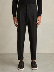 Reiss | Relaxed-Fit Pleated Tapered Trousers in Black