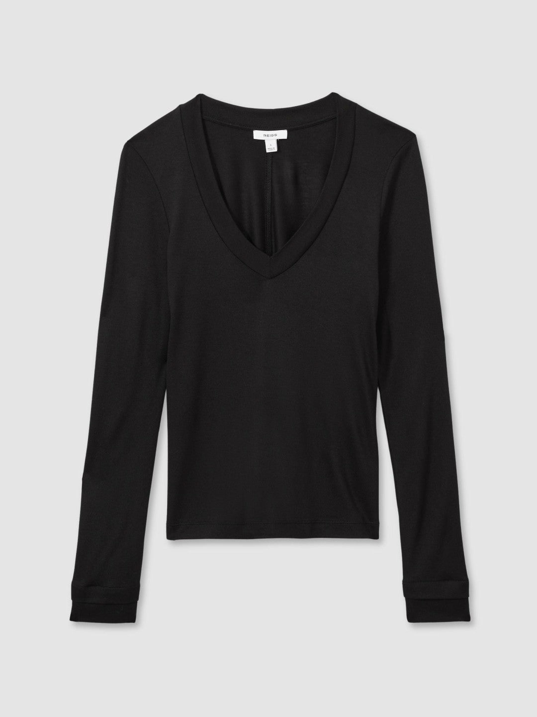 Reiss | Jersey V-Neck Top in Black