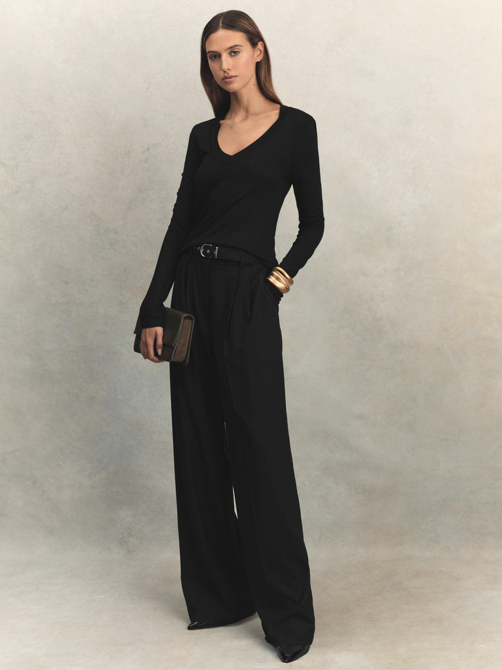 Reiss | Jersey V-Neck Top in Black