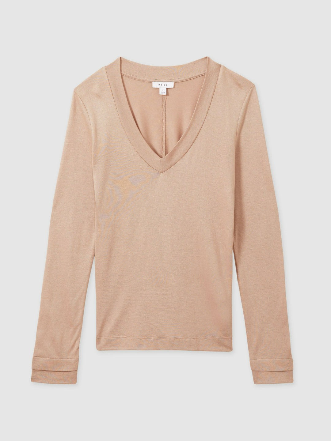 Reiss | Jersey V-Neck Top in Camel