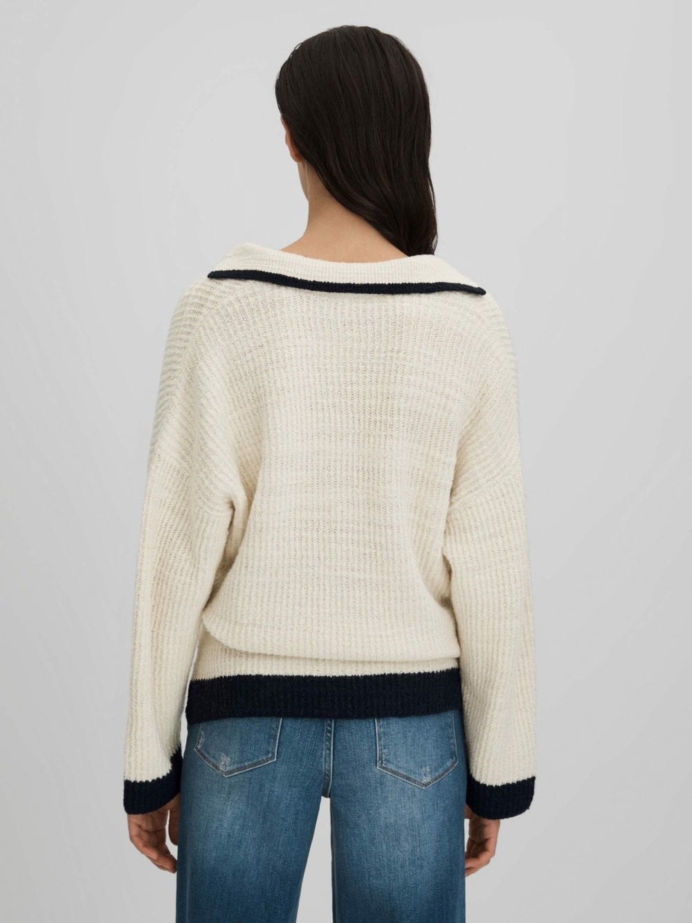 Reiss | Wool Blend Open Collar Jumper in Cream/Navy