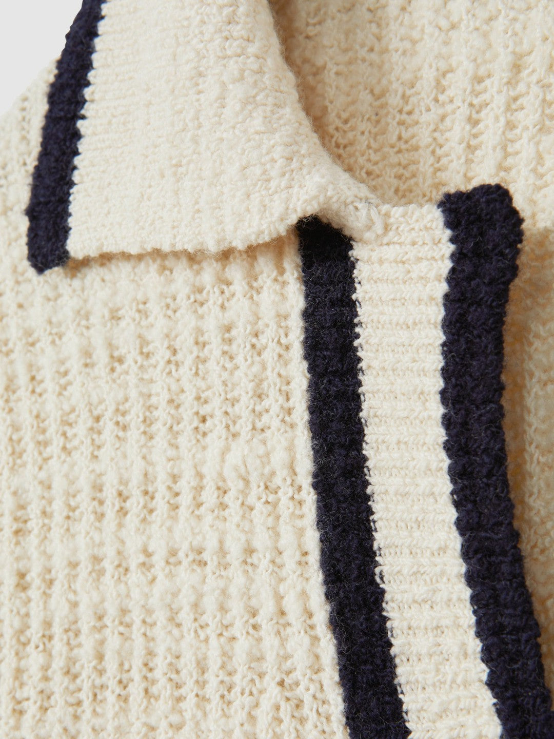 Reiss | Wool Blend Open Collar Jumper in Cream/Navy