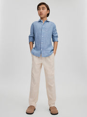 Reiss | 3-9 yrs Striped Linen Cutaway Collar Shirt in Sky Blue