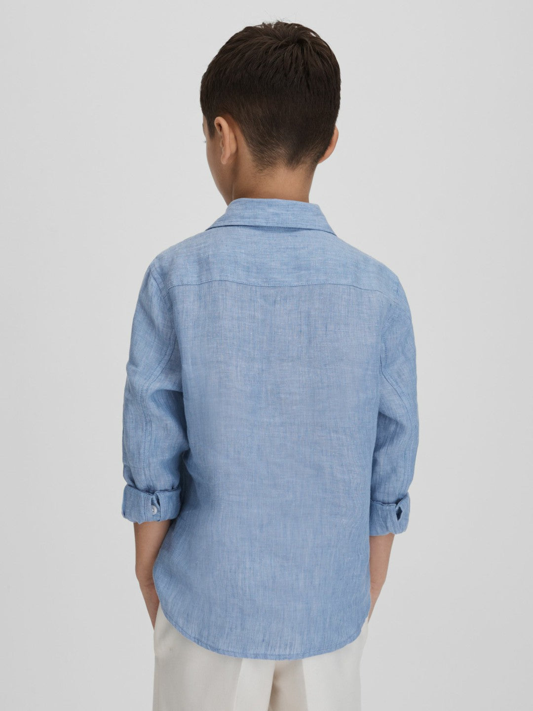 Reiss | 3-9 yrs Striped Linen Cutaway Collar Shirt in Sky Blue