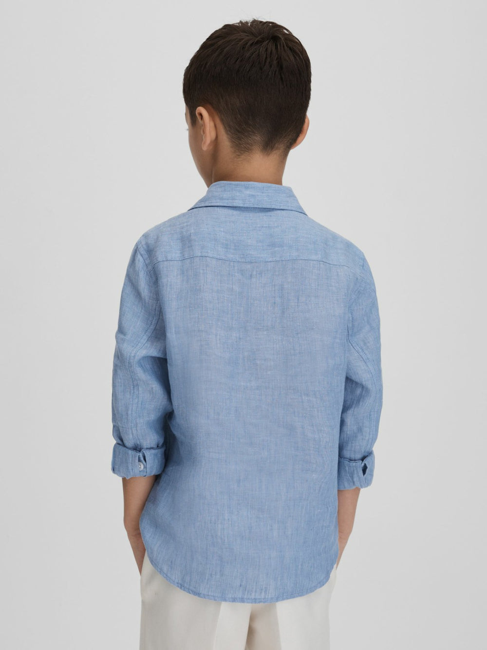 Reiss | 3-9 yrs Striped Linen Cutaway Collar Shirt in Sky Blue
