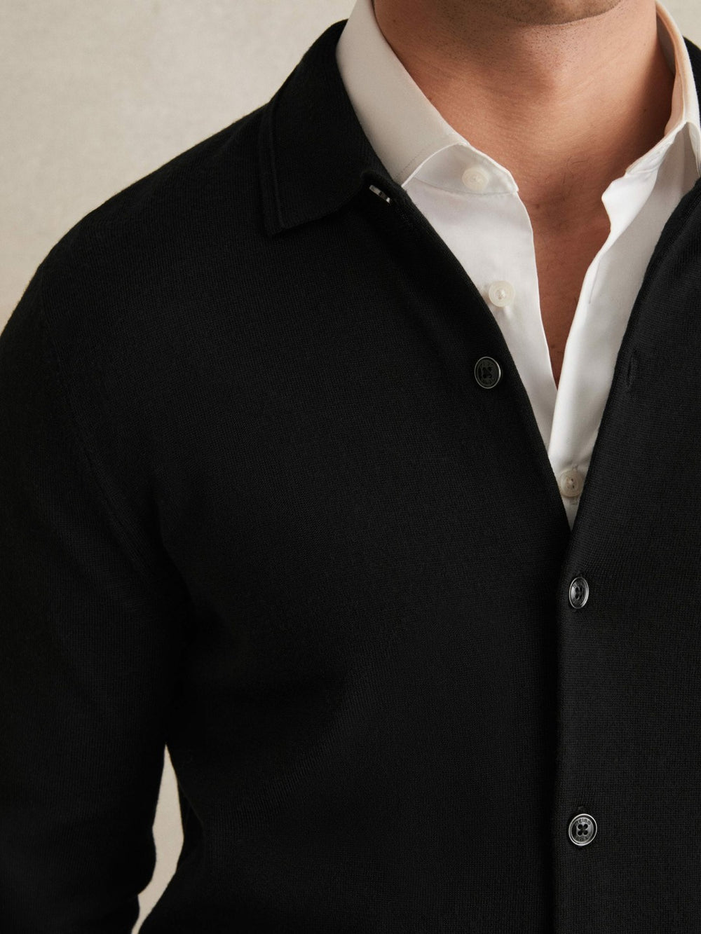 Reiss | Merino Wool Button-Through Cardigan in Black