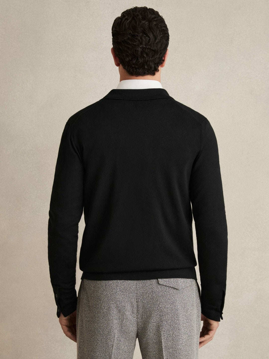 Reiss | Merino Wool Button-Through Cardigan in Black