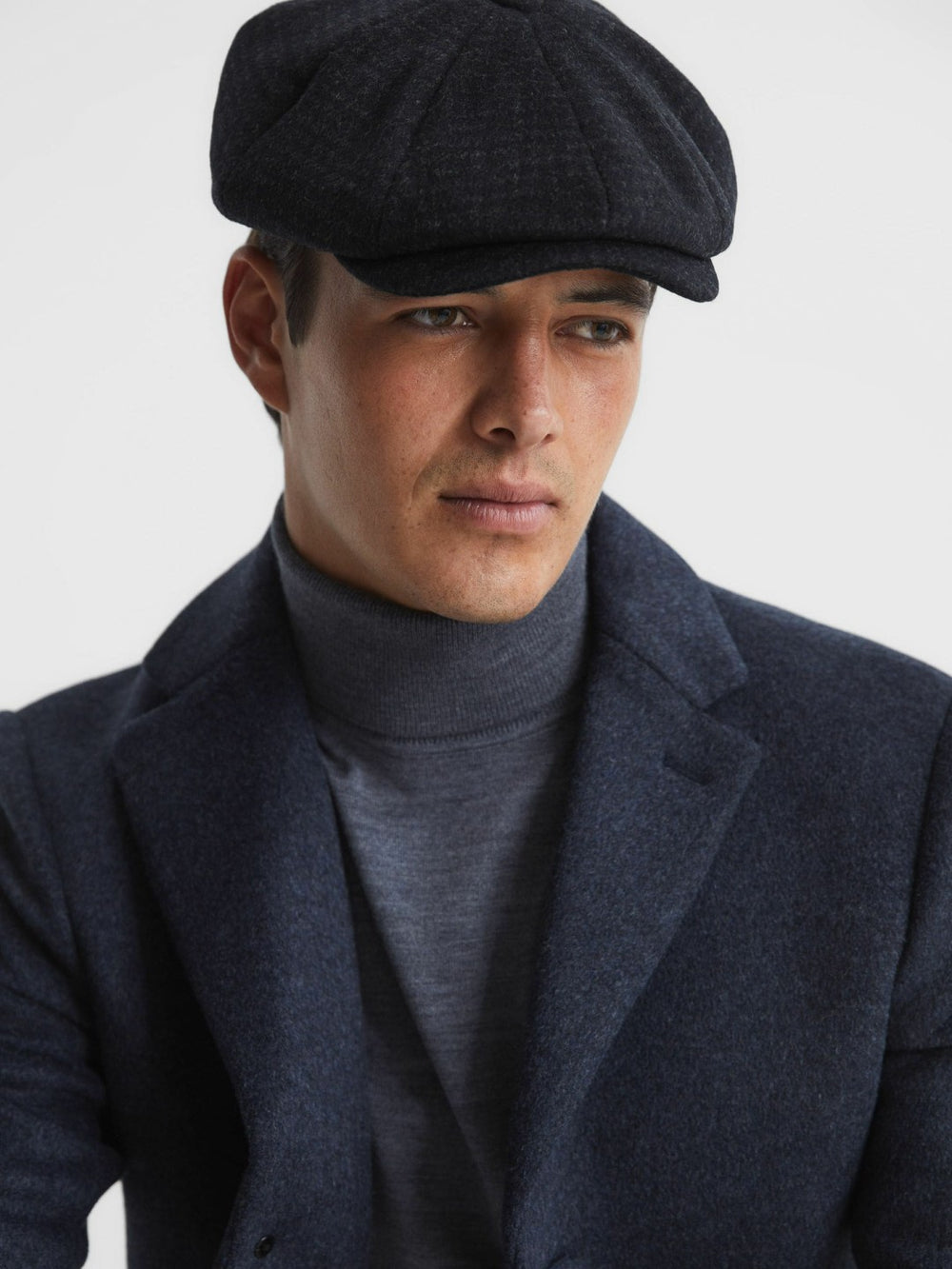 Reiss | Wool Blend Baker Boy Cap in Navy