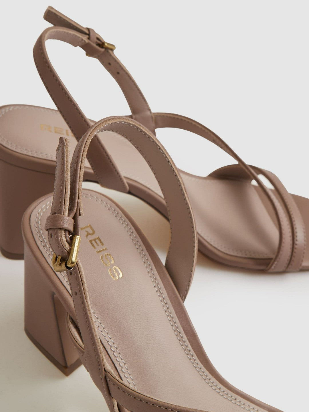 Reiss | Strappy Leather Heeled Sandals in Nude