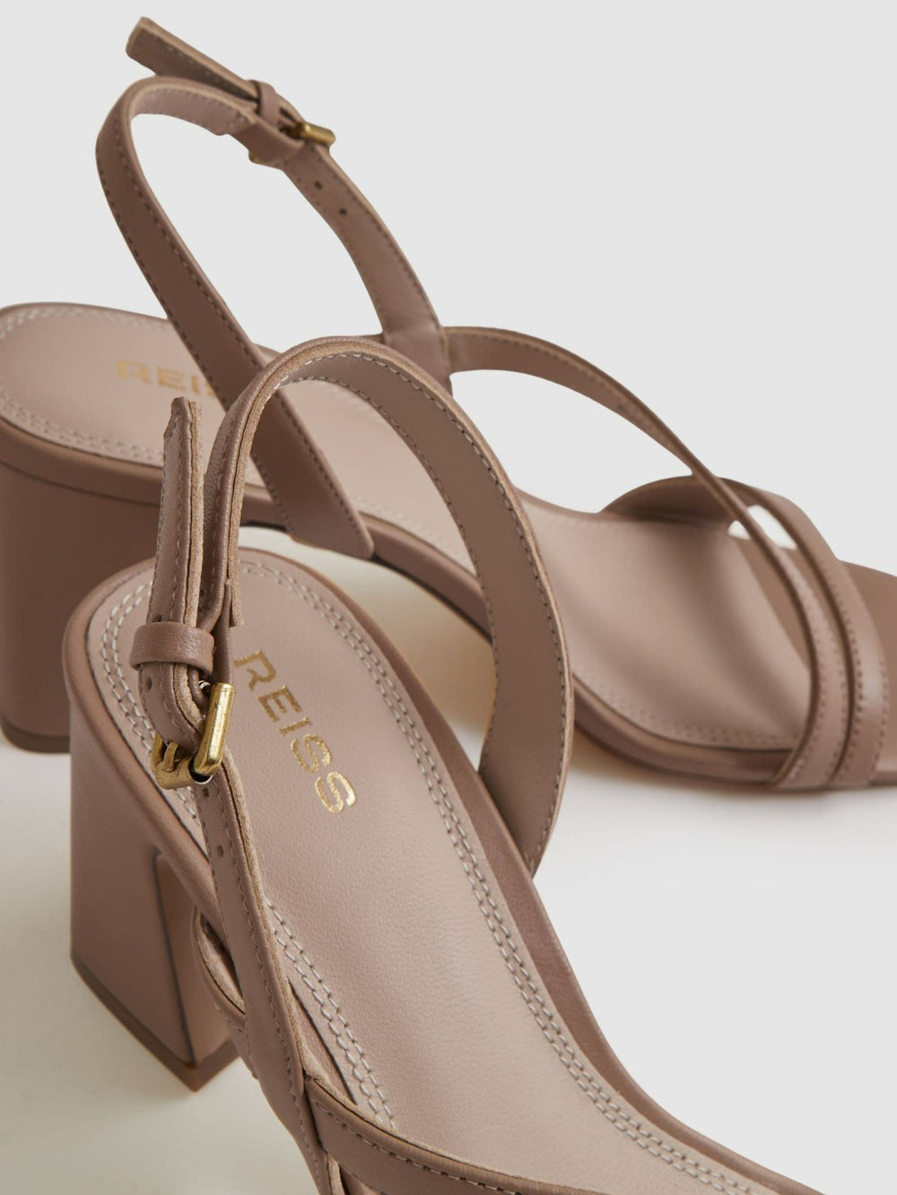 Reiss | Strappy Leather Heeled Sandals in Nude