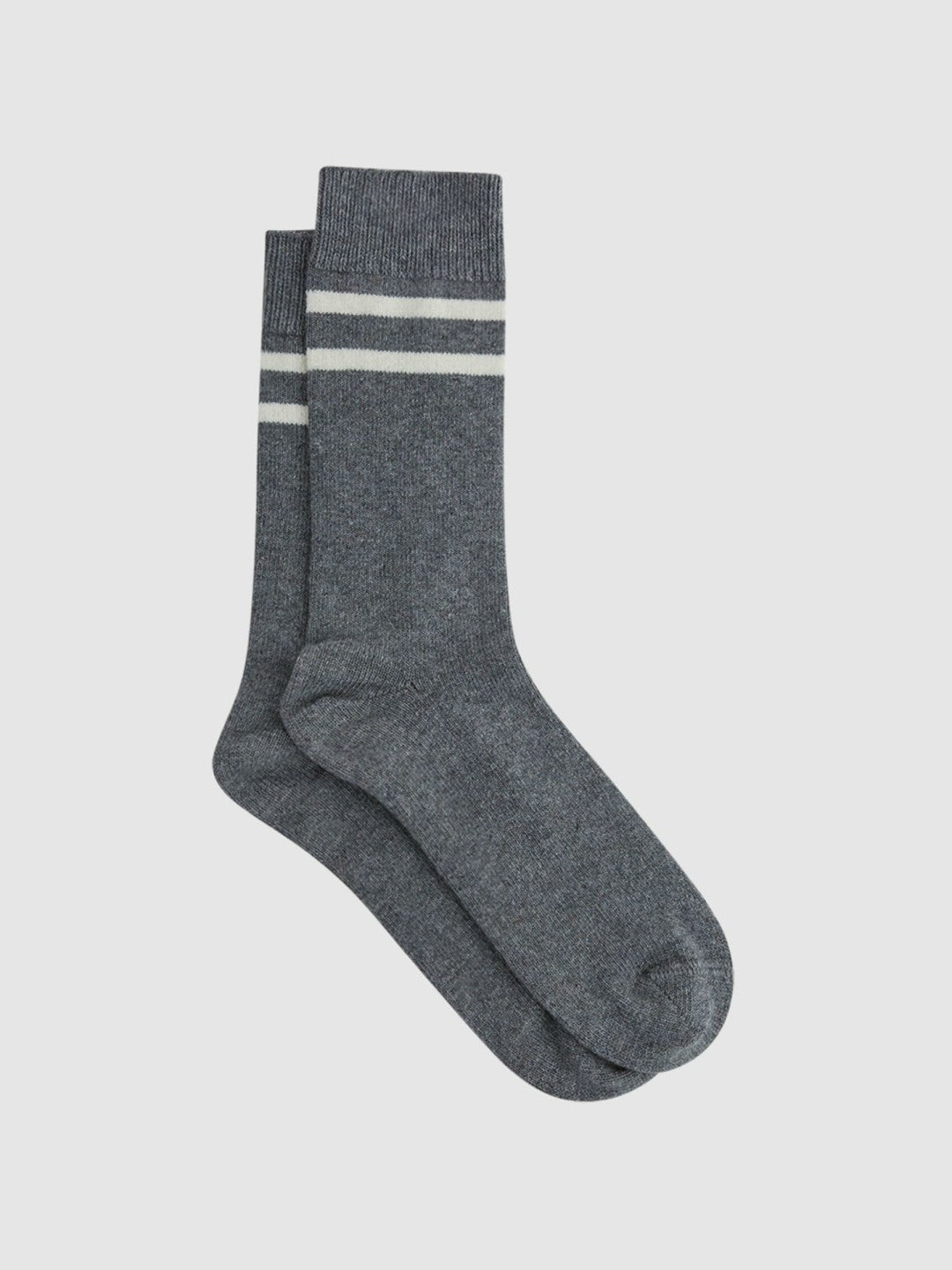 Reiss | Wool Blend Striped Crew Socks in Grey Melange