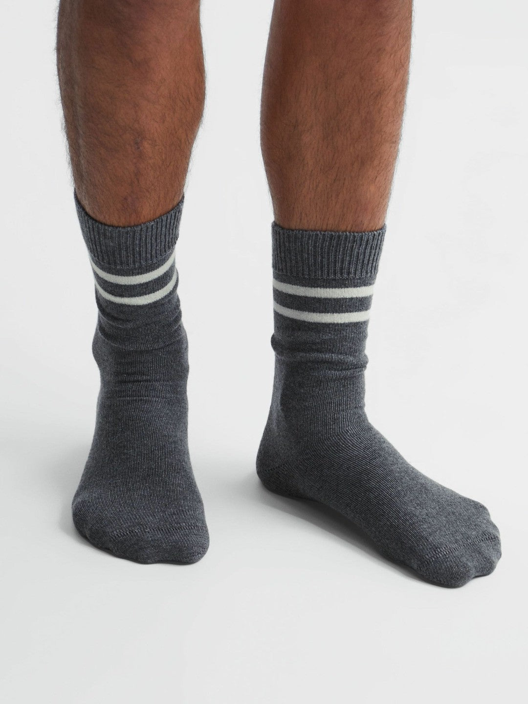 Reiss | Wool Blend Striped Crew Socks in Grey Melange