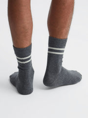 Reiss | Wool Blend Striped Crew Socks in Grey Melange