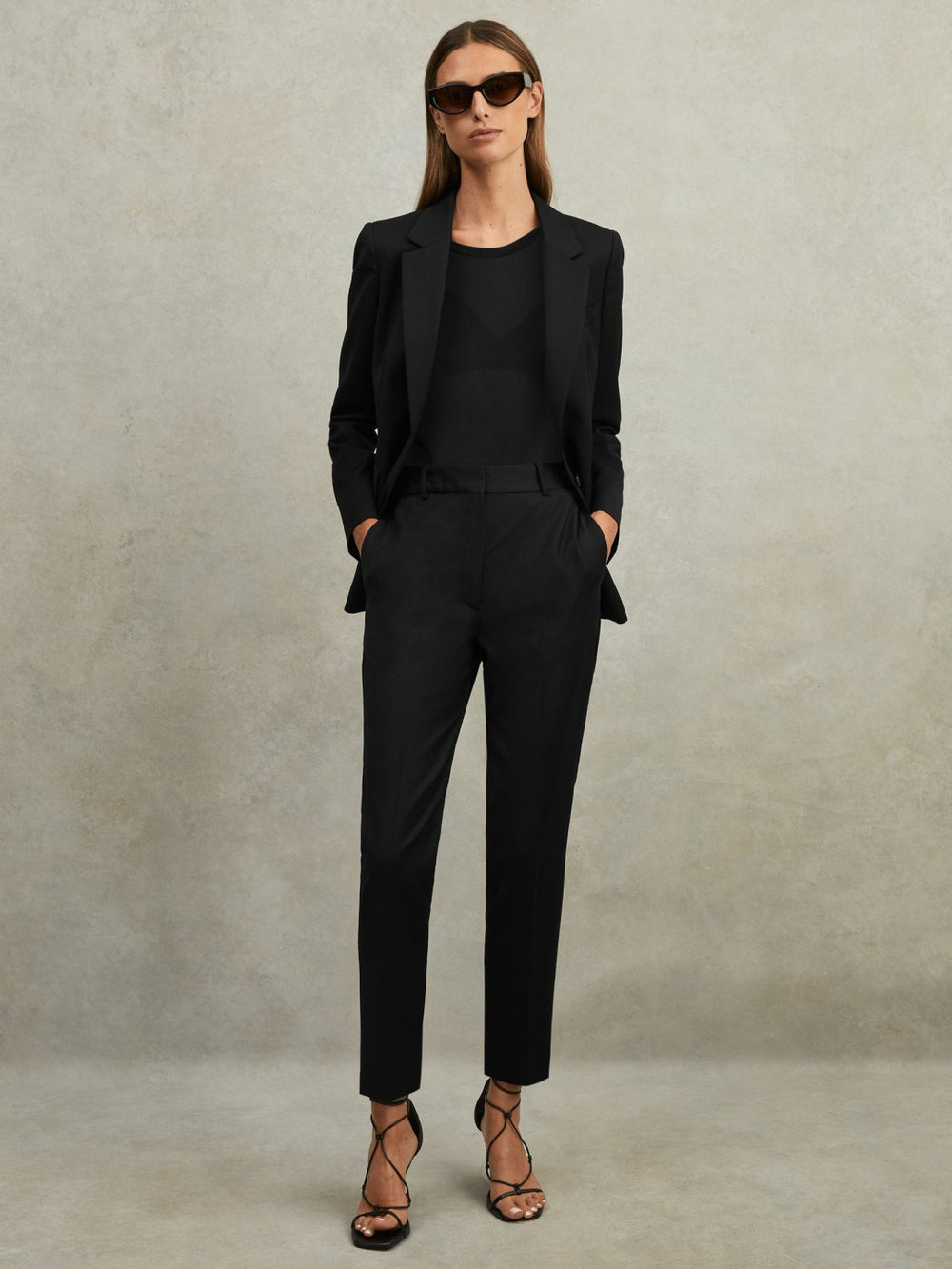 Reiss | Wool Blend Tapered Suit Trousers in Black
