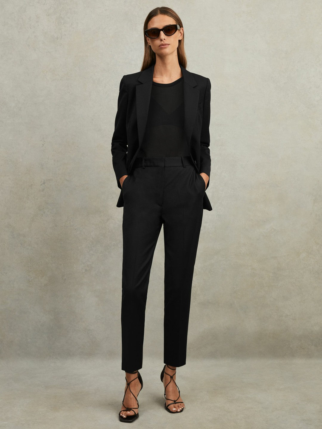Reiss | Wool Blend Tapered Suit Trousers in Black